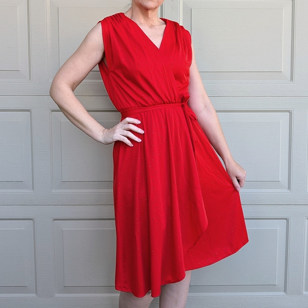 vintage 1970's BRIGHT RED DRESS 70's disco era S